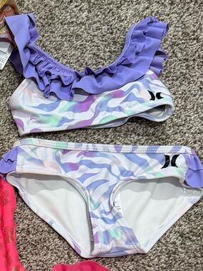 Hurley Pastel Zebra Ruffle Two-Piece Swimsuit - Lavender Accent